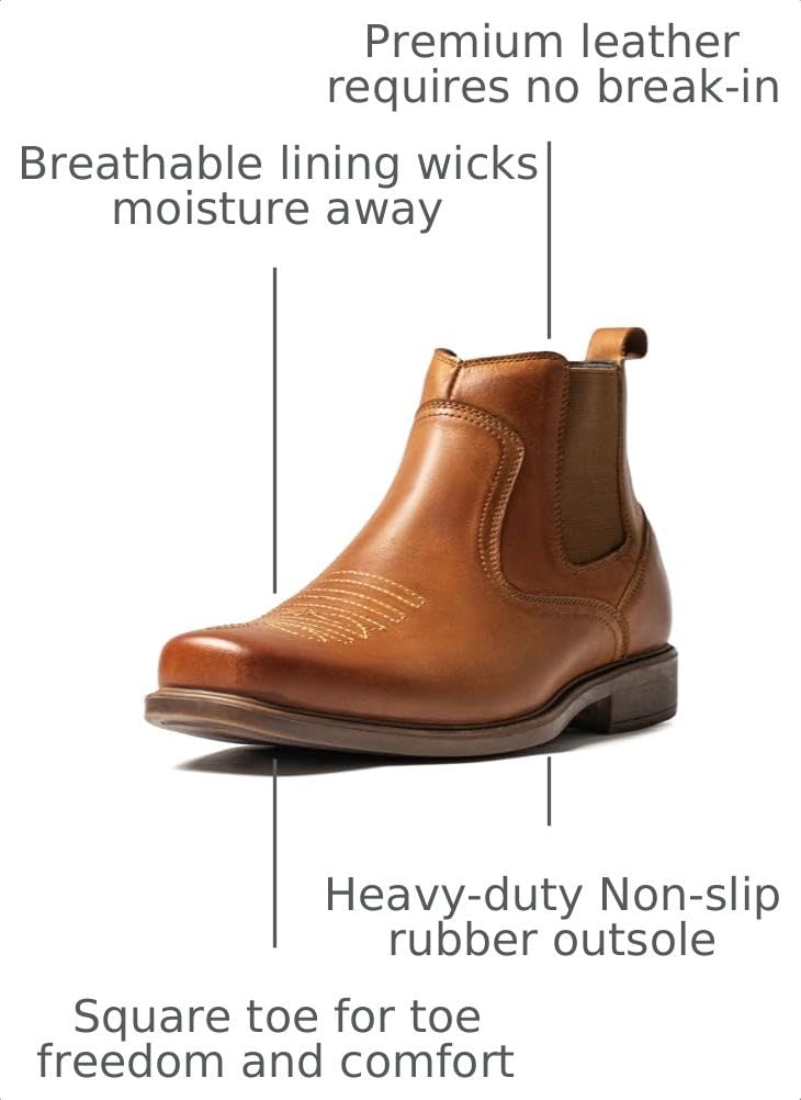 Cowboy Boots for Men Square Toe Leather Ankle Western Chelsea Slip On Boots Q564913