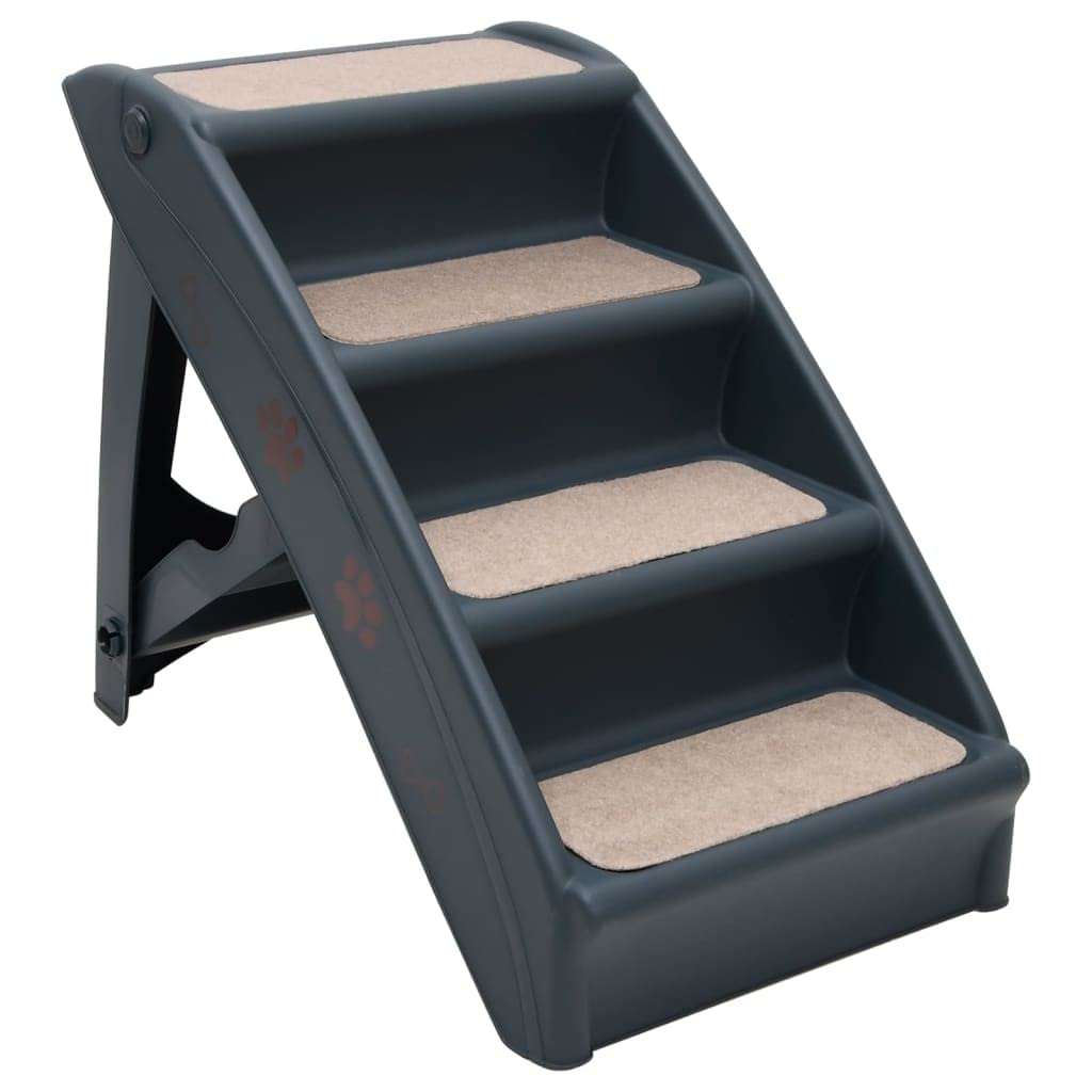Folding 4-Step Dog Stairs Dark Gray A8916