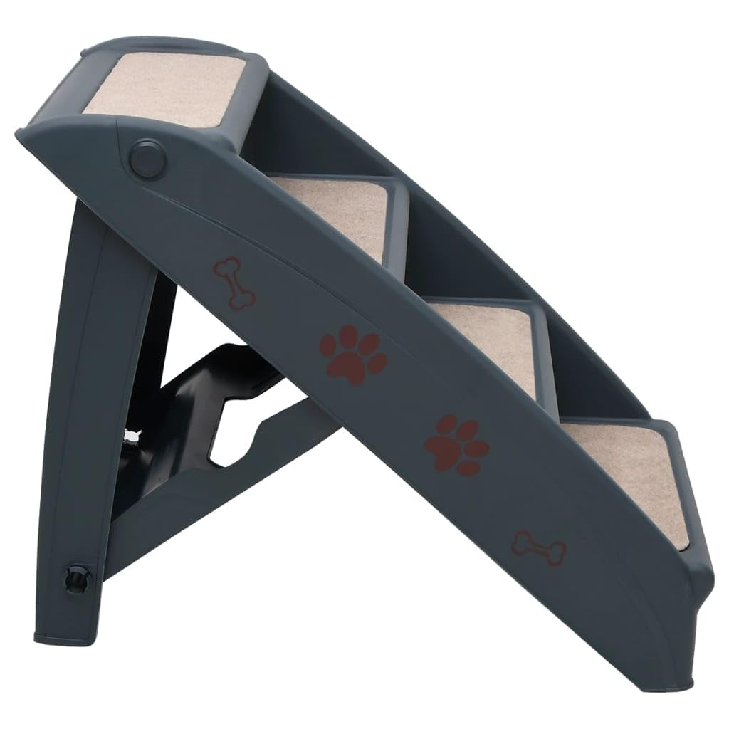 Folding 4-Step Dog Stairs Dark Gray A8916