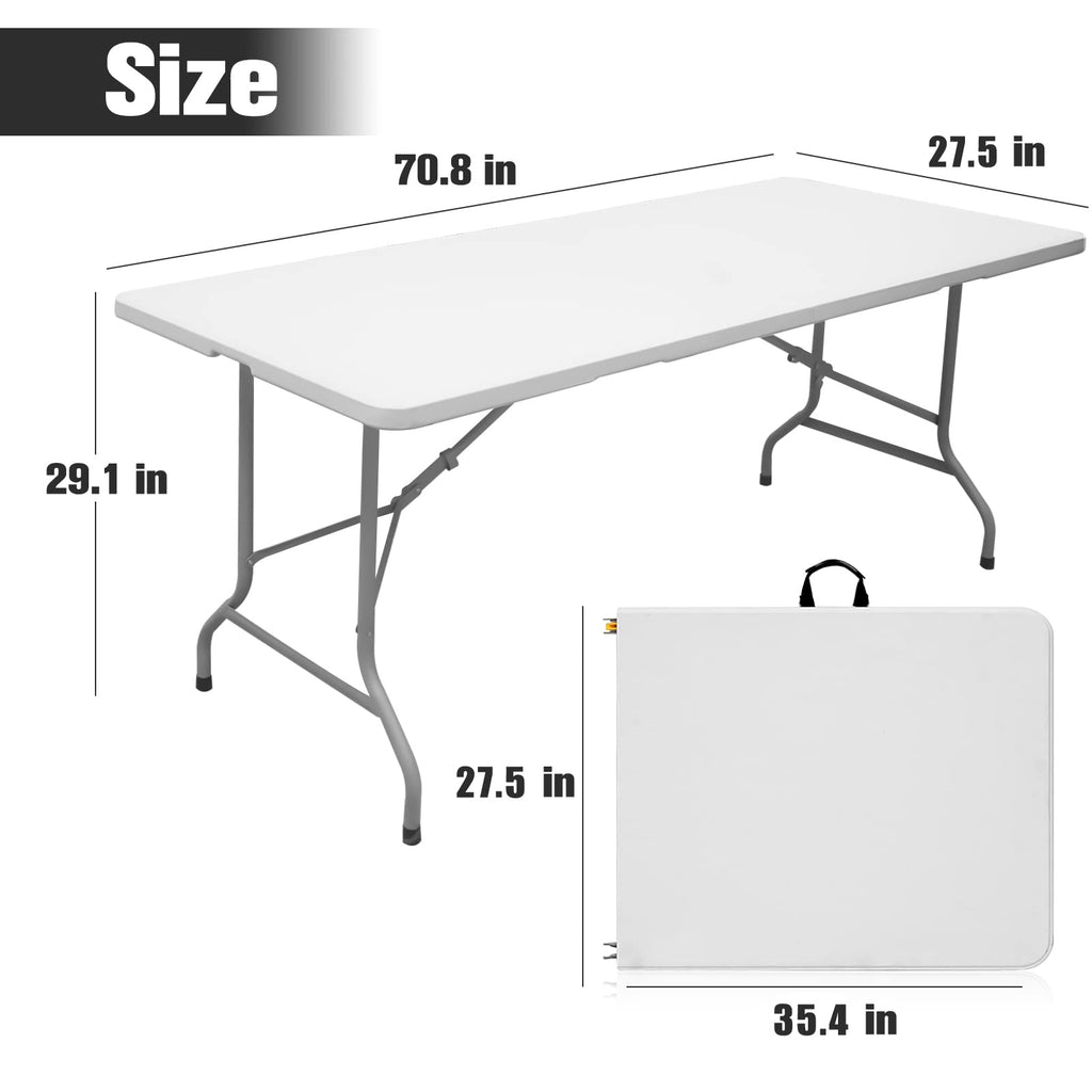 Folding Table 6ft Portable Heavy Duty Plastic White J3822