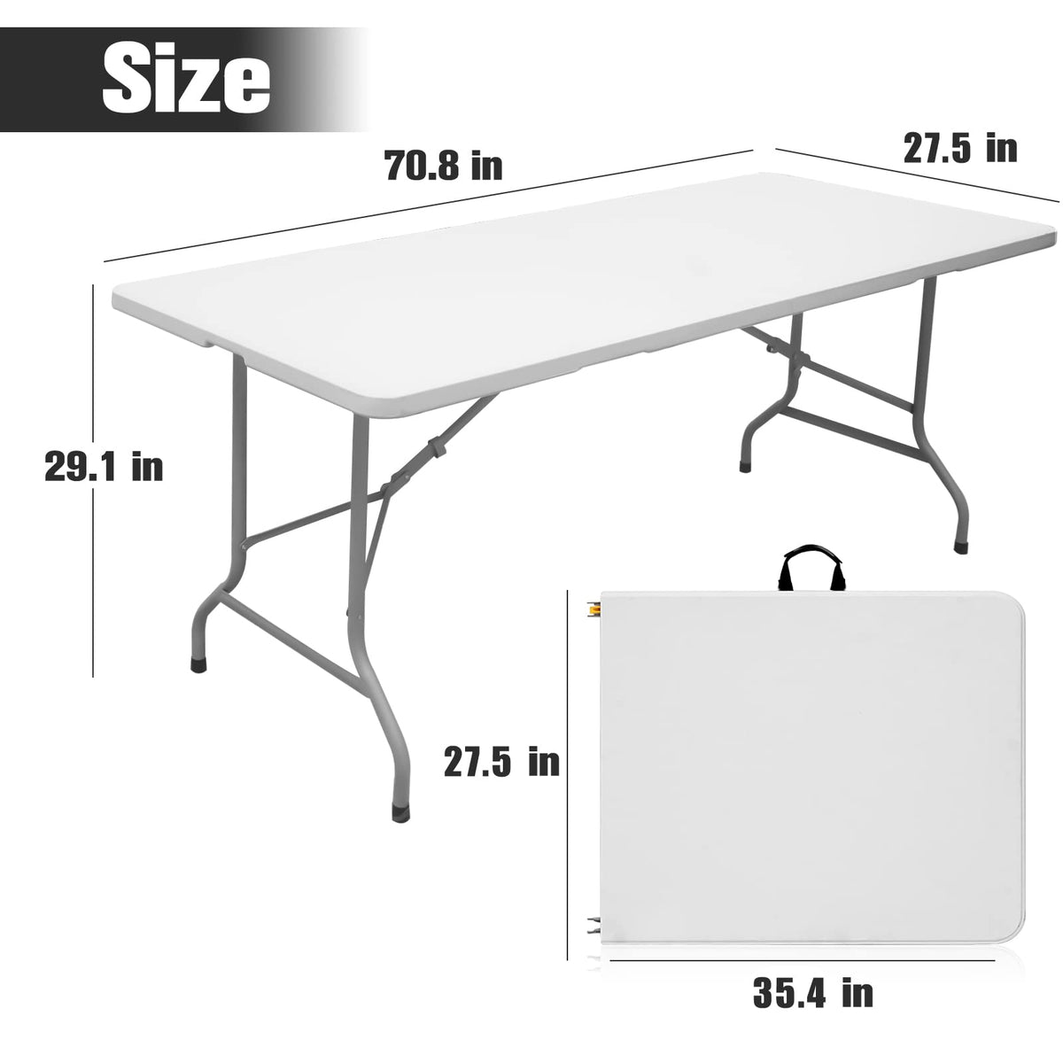 Folding Table 6ft Portable Heavy Duty Plastic White J3822