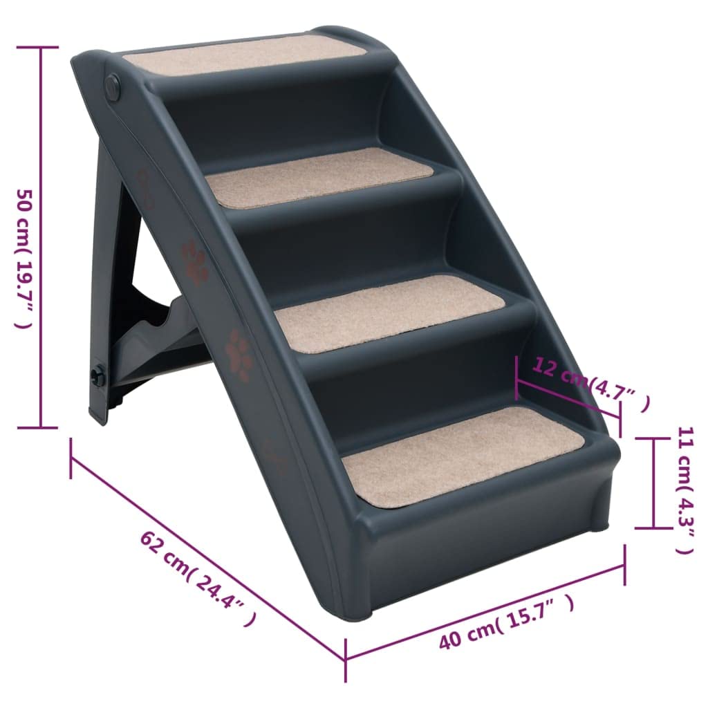 Folding 4-Step Dog Stairs Dark Gray A8916