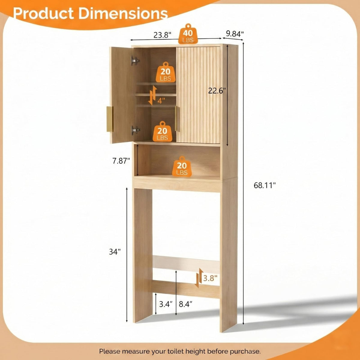 Over The Toilet Storage Cabinet with Adjustable Shelves M88423