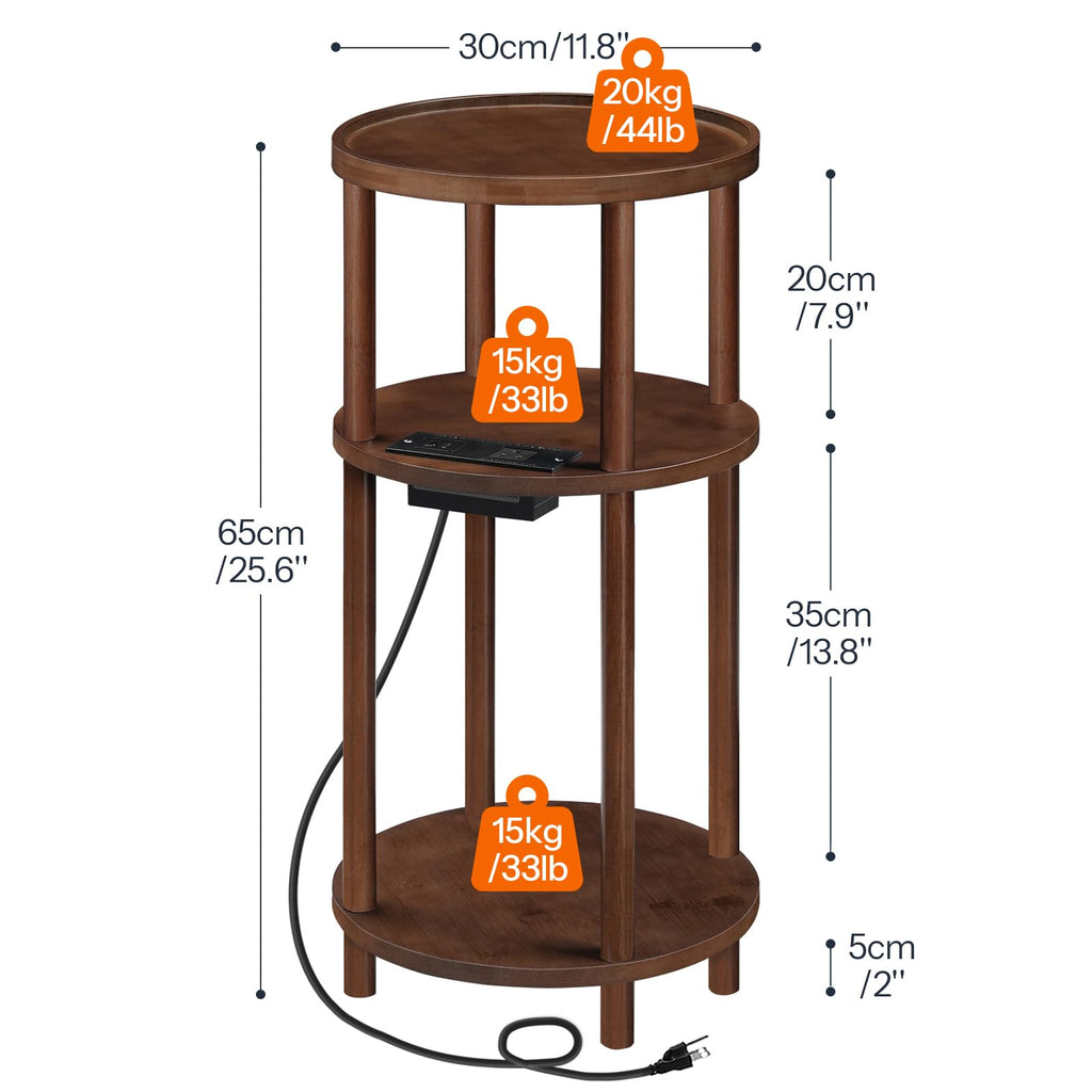 Set of 2 Round Bamboo Side Tables with Charging Station Y1523