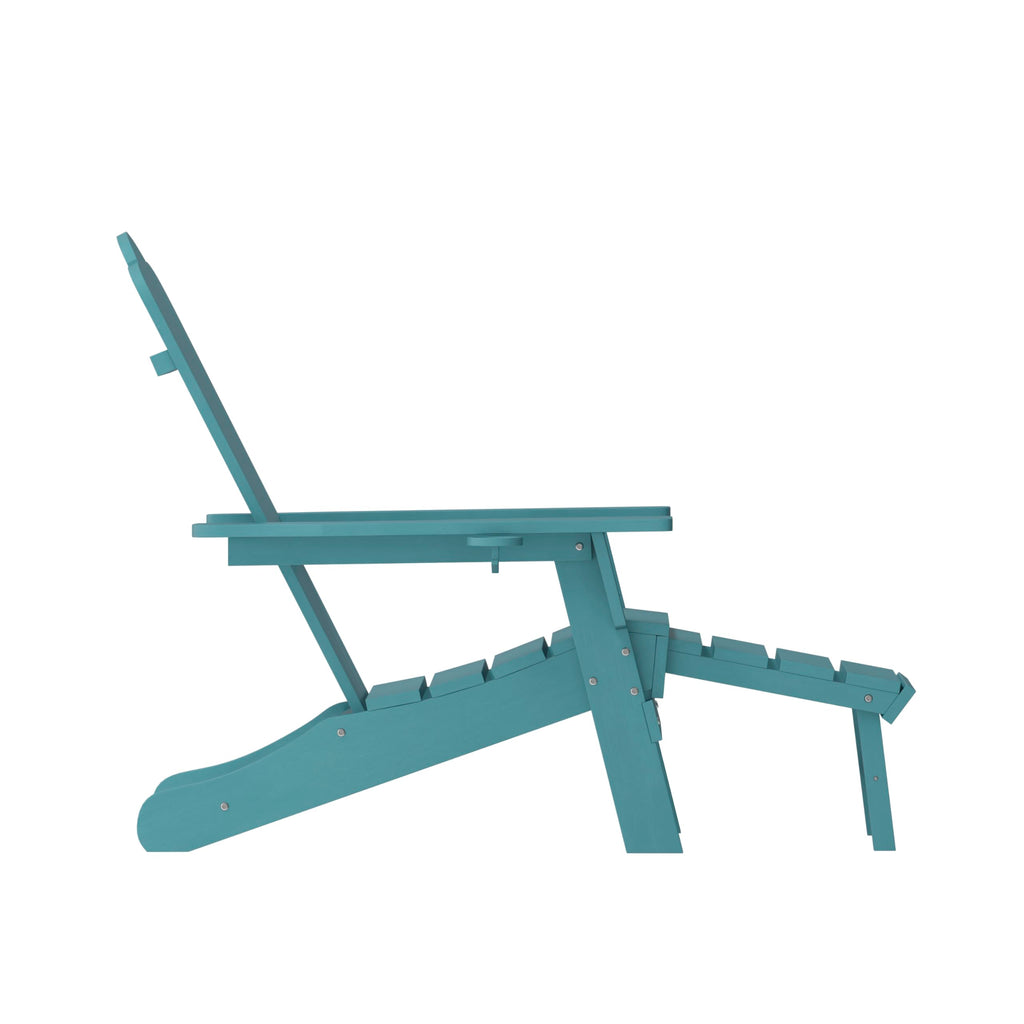 Blue HDPE Adirondack Chair with Cup Holder and Ottoman L669