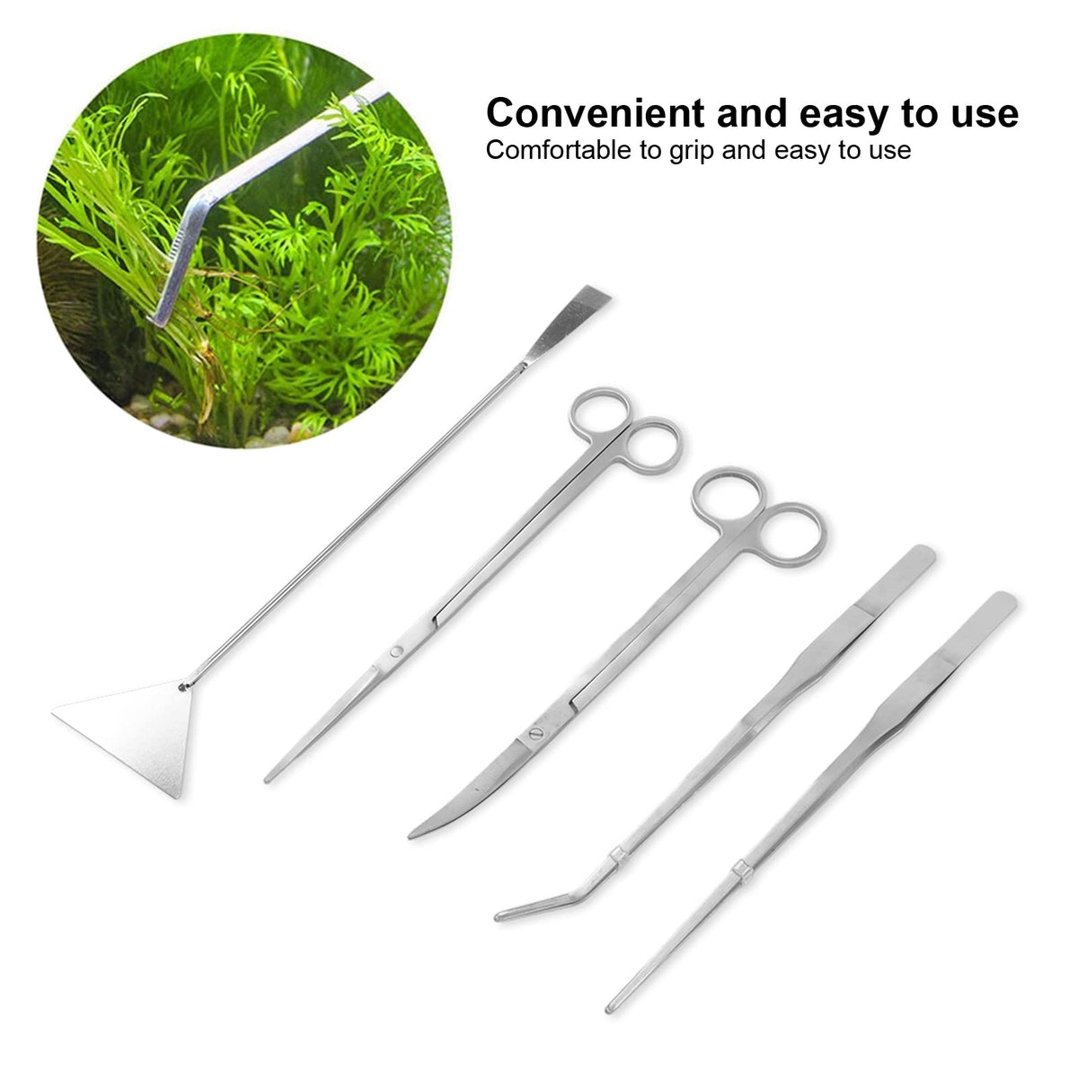 Aquarium Scissors and 5 in 1 Aquascaping Kit Stainless Steel 5 Piece Set A22453