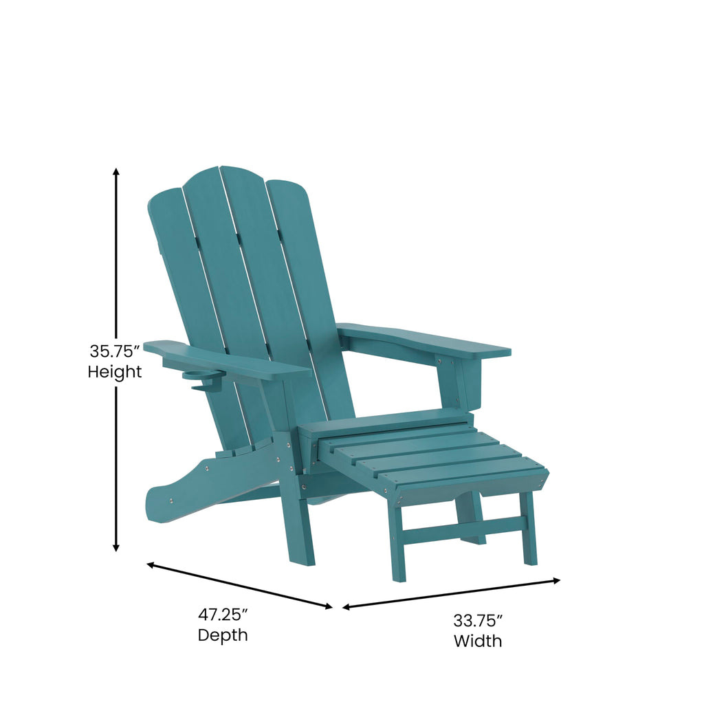 Blue HDPE Adirondack Chair with Cup Holder and Ottoman L669