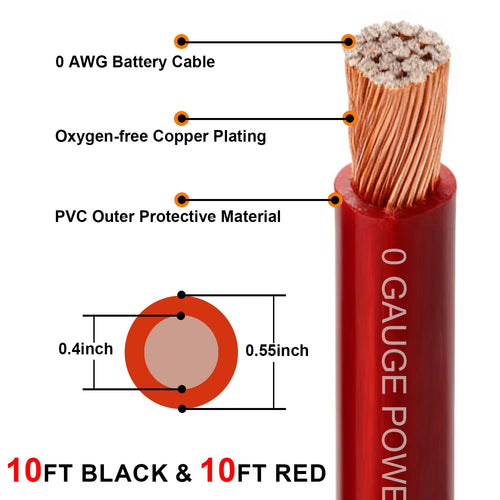0 Gauge CCA Battery Cable 10FT Red 10FT Black Z52716