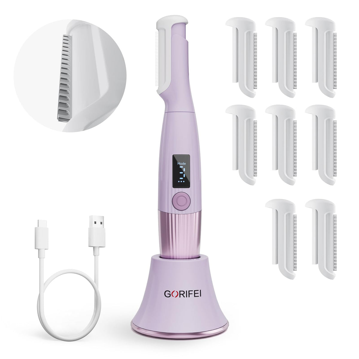 Purple Rechargeable Facial Razor with 8 Blades P437478