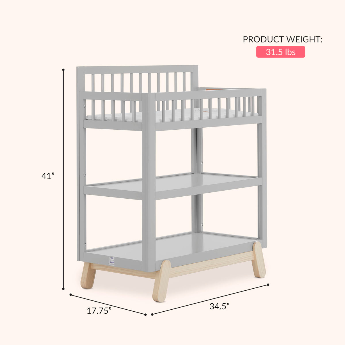 Baby Changing Table with Safety Rails and Storage Shelves J79548