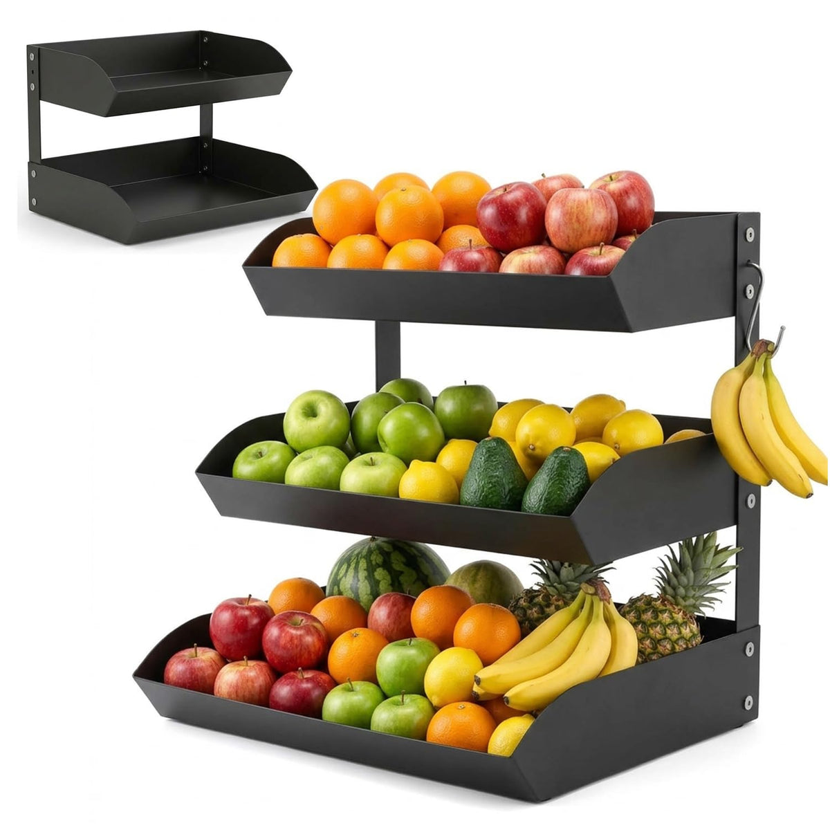 3-Tier Metal Fruit Basket with Banana Holder M106307