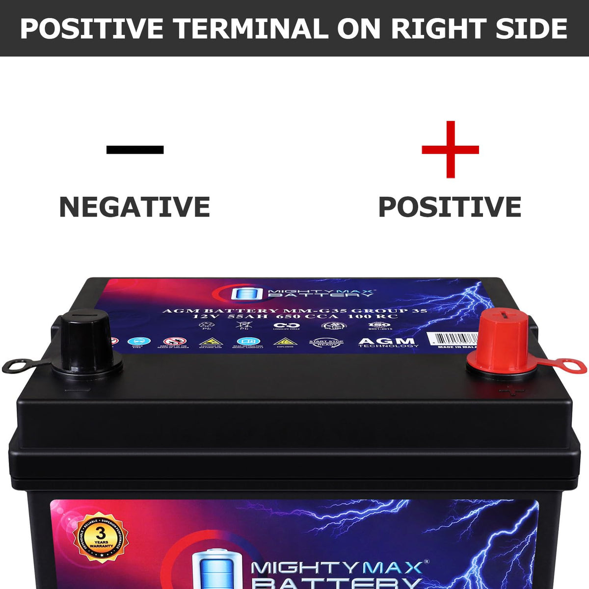 12V 55Ah AGM 650 CCA Replacement Battery O51054