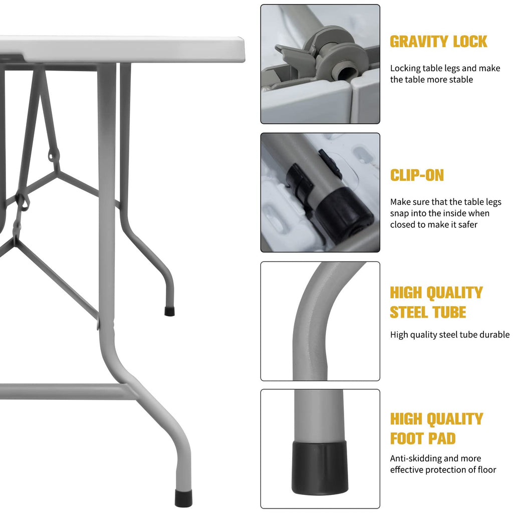 Folding Table 6ft Portable Heavy Duty Plastic White J3822
