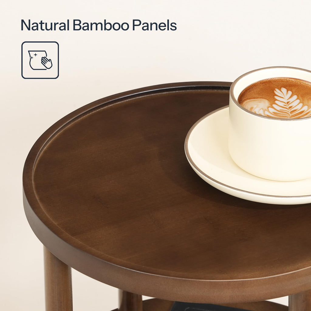 Set of 2 Round Bamboo Side Tables with Charging Station Y1523