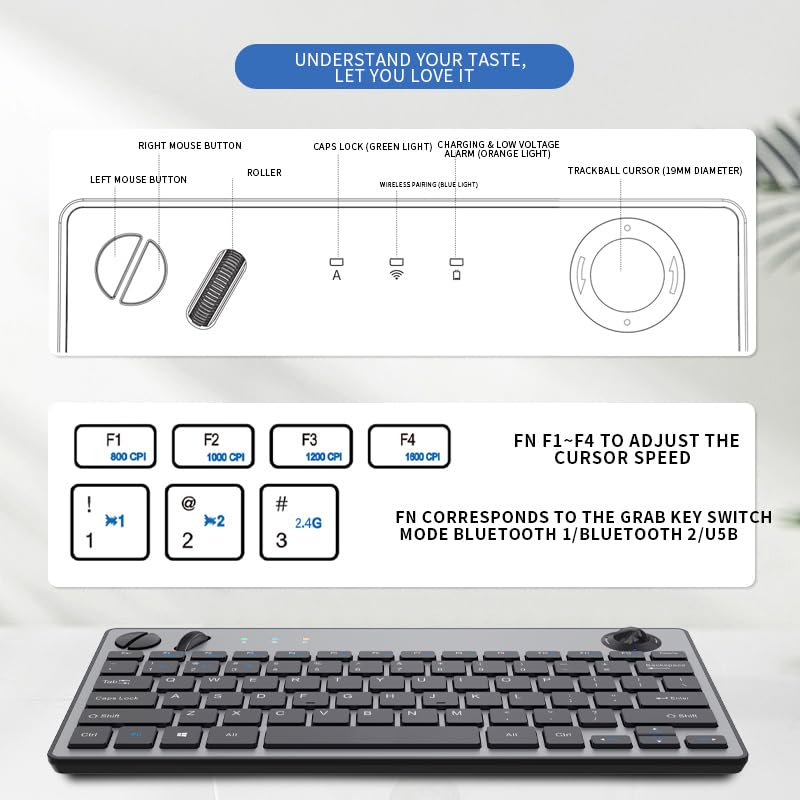 78 Keys Dual Mode Wireless Trackball Keyboard R76228