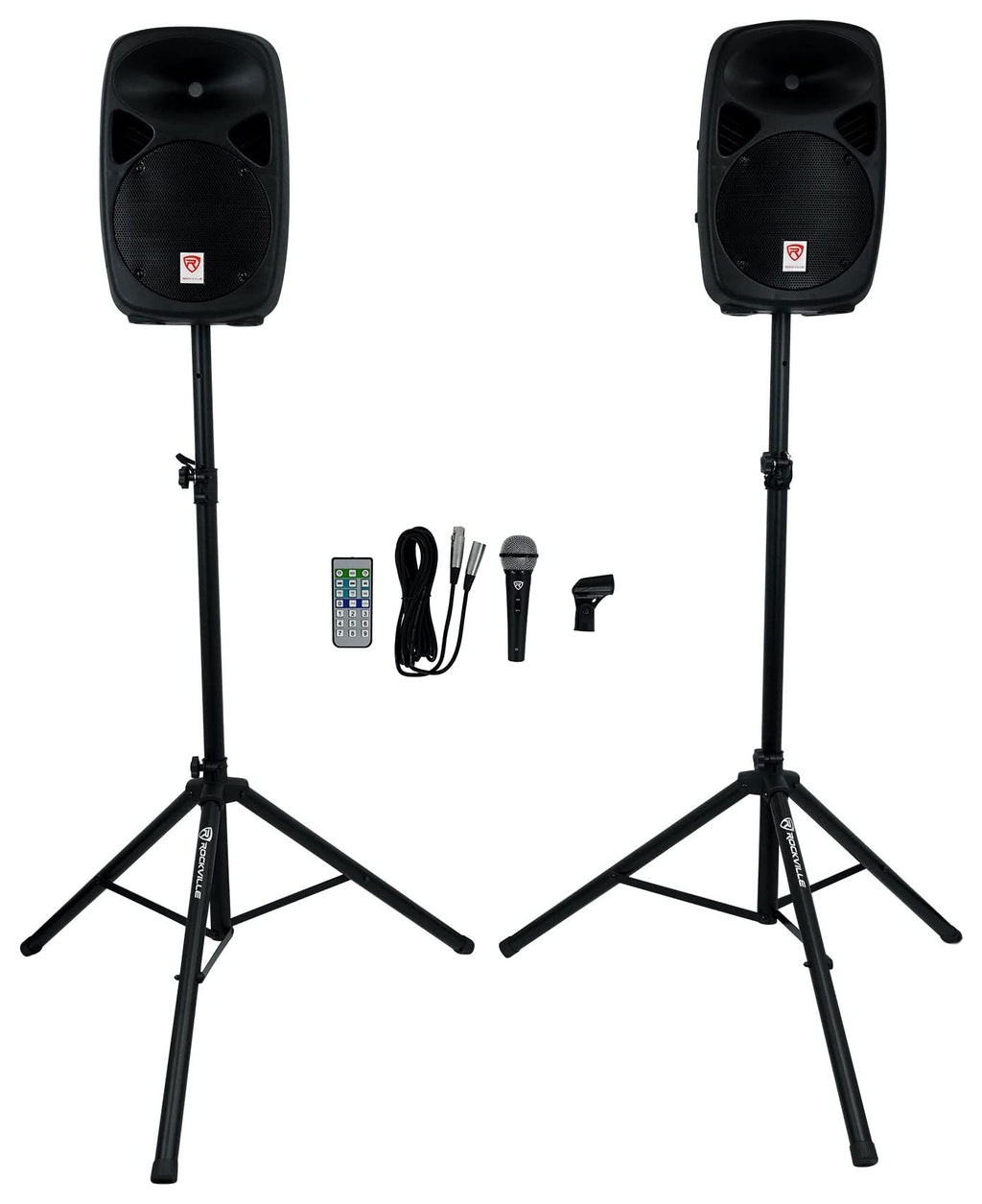 Powered PA Speaker Package with Mic Stands Cables V6620