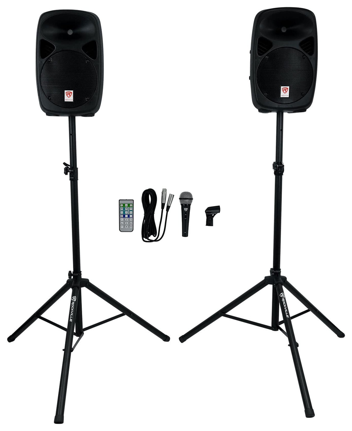 Powered PA Speaker Package with Mic Stands Cables V6620