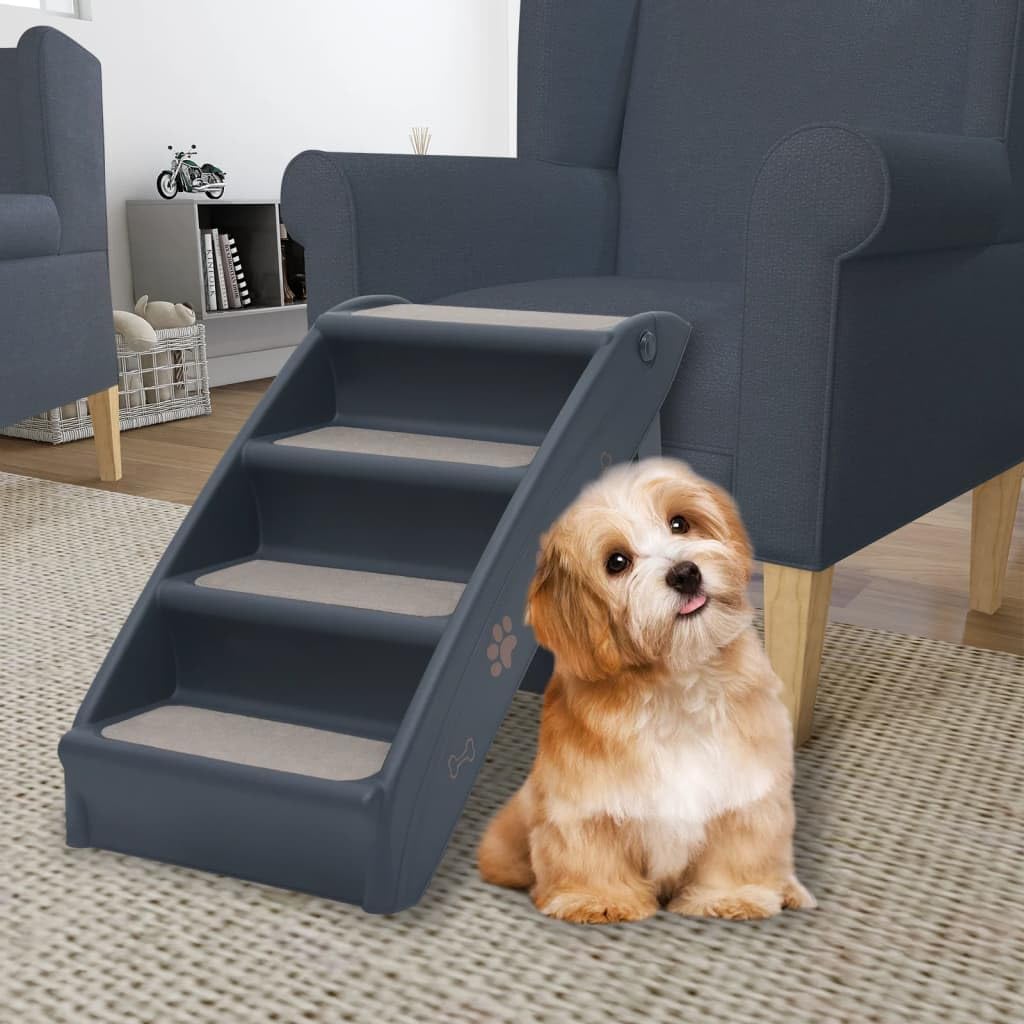 Folding 4-Step Dog Stairs Dark Gray A8916