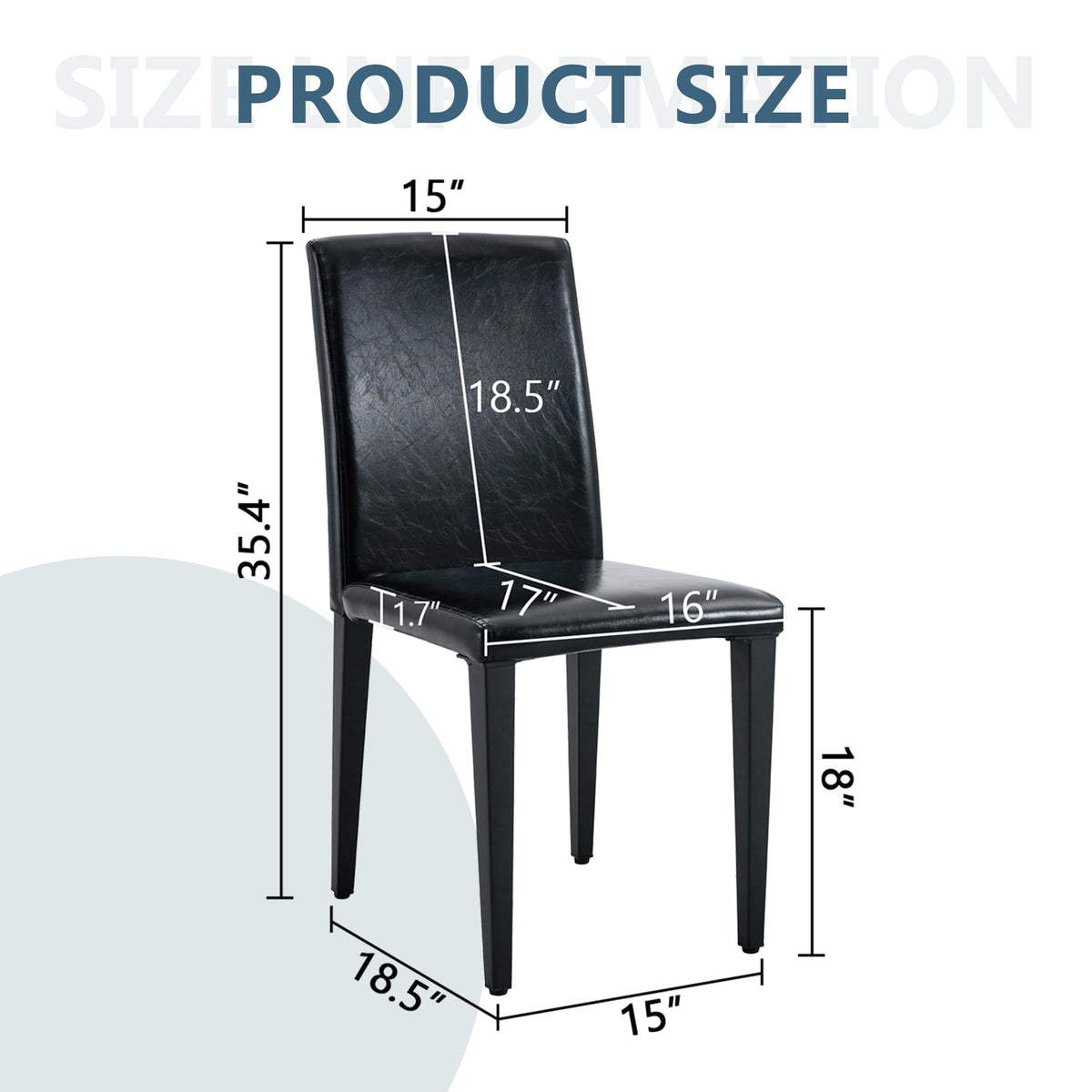 Black PU Leather Upholstered Dining Chairs Set of 2 with Metal Legs U227