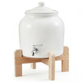 Ceramic Water Dispenser with Wood Stand and Stainless Steel Faucet A1943