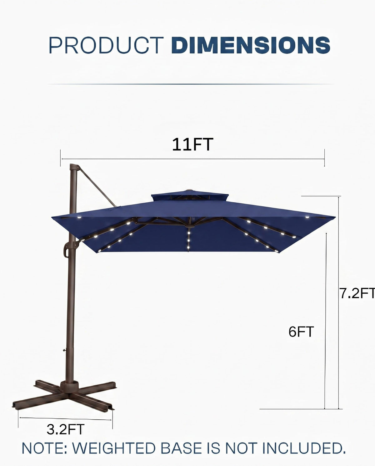 11x11 FT Double-Top Cantilever Patio Umbrella with Lights N85778