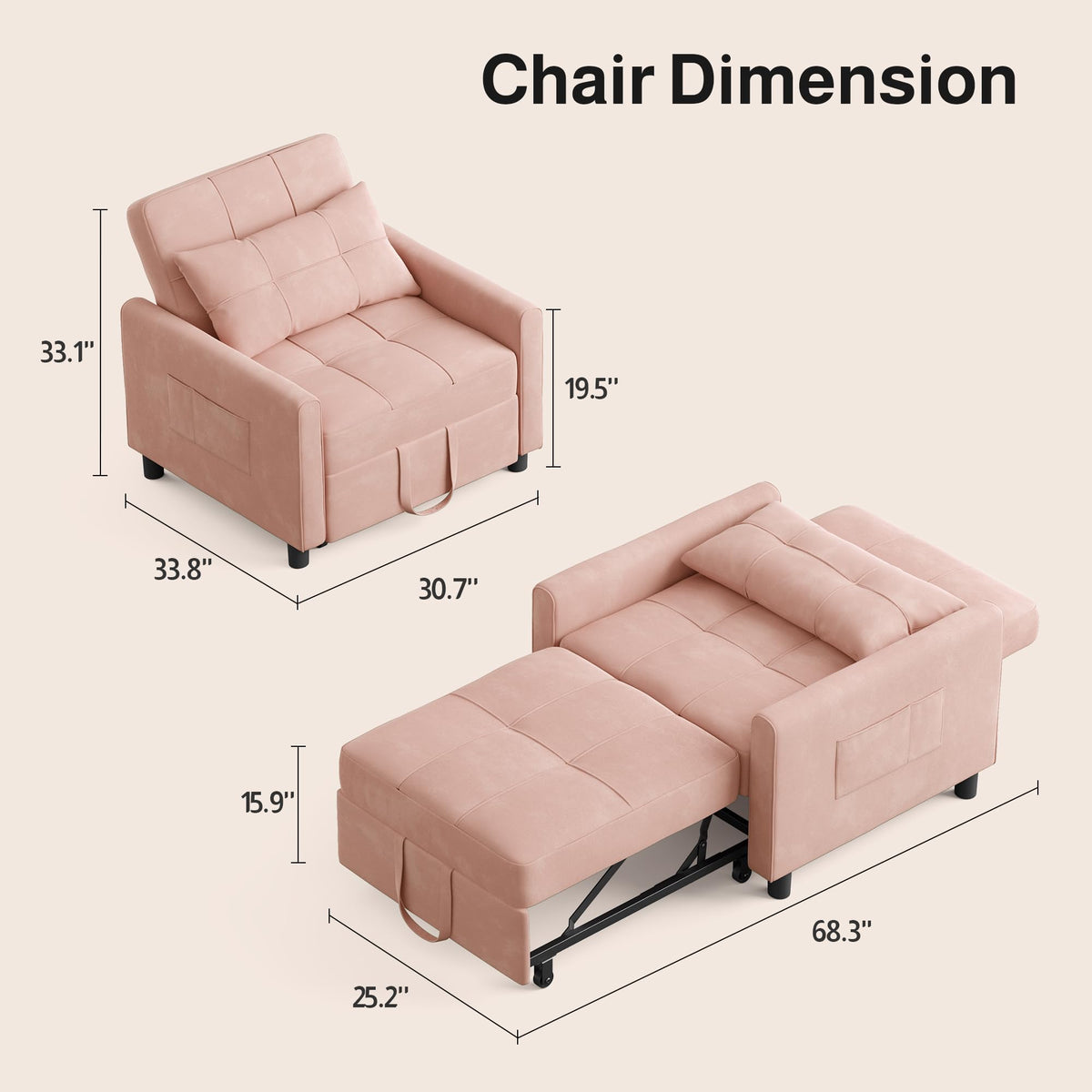 Pink Convertible Sleeper Chair Sofa Bed C513584