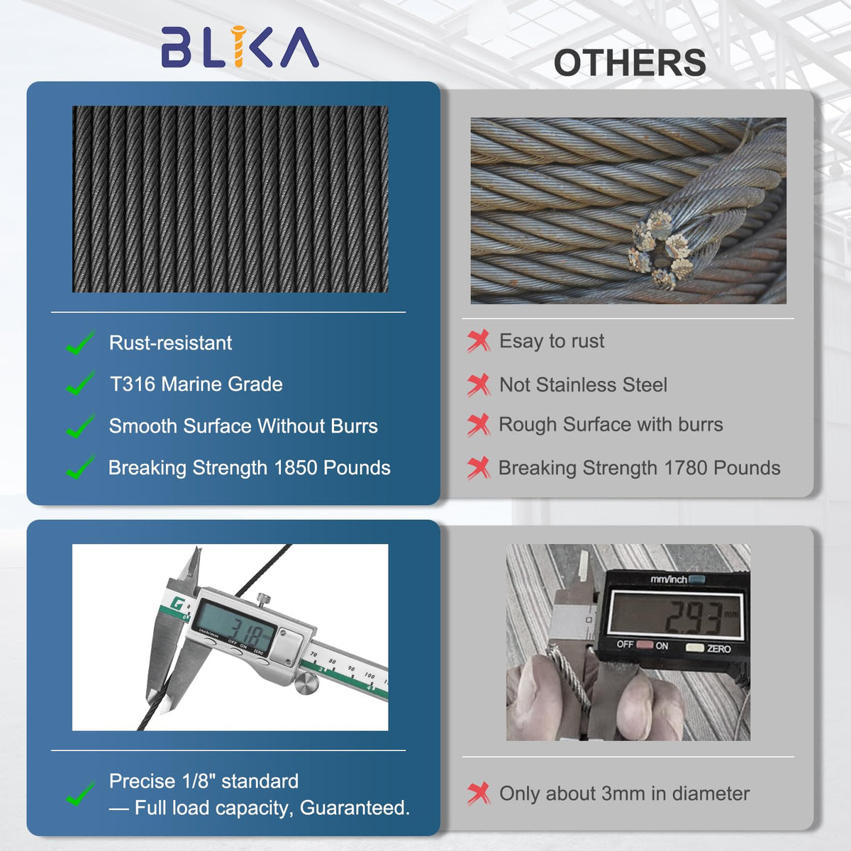 1000FT 1/8" Black Stainless Steel Cable H517