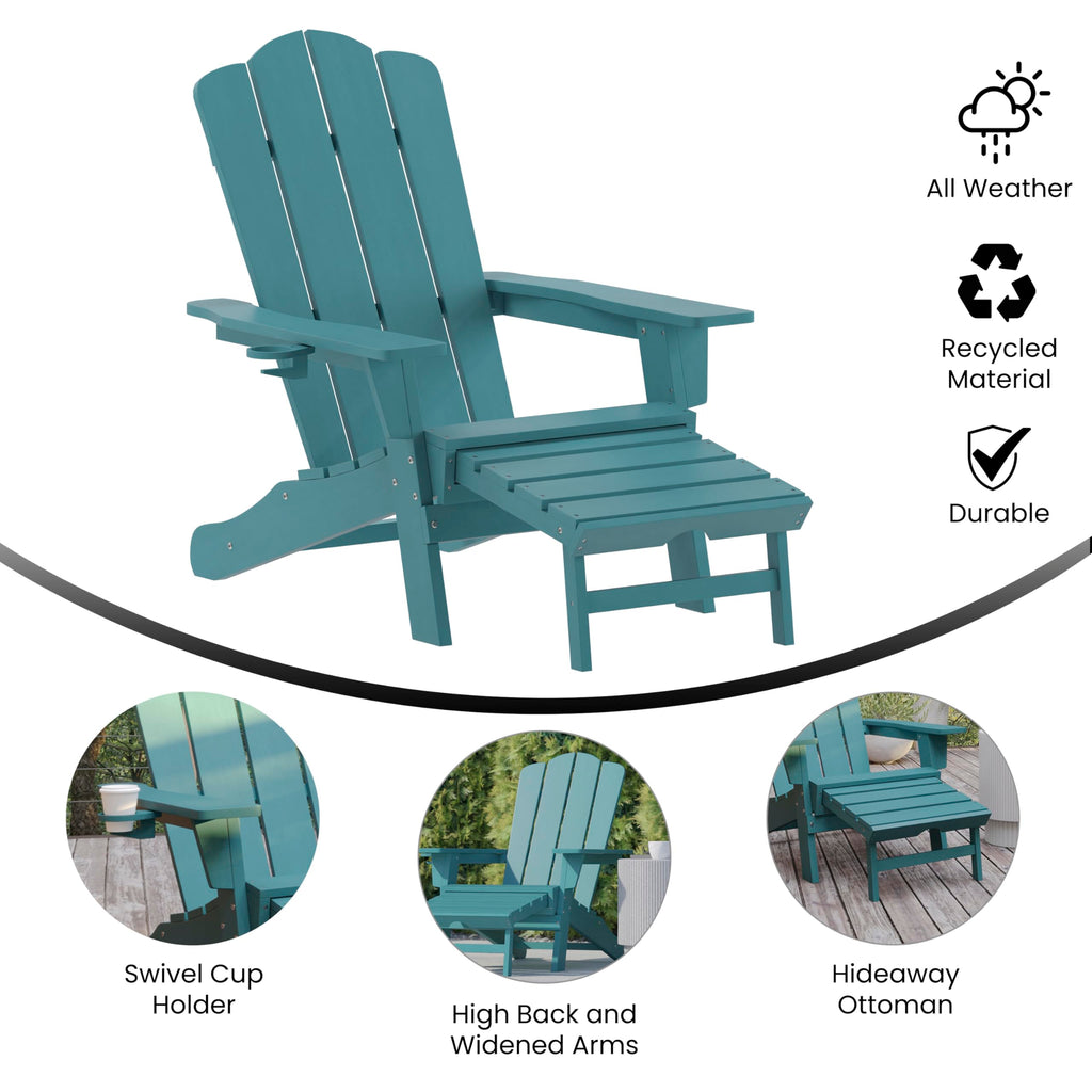 Blue HDPE Adirondack Chair with Cup Holder and Ottoman L669