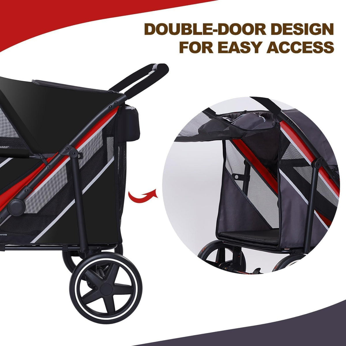 4 Wheel Foldable Dog Stroller with Mesh & Sunroof T57770