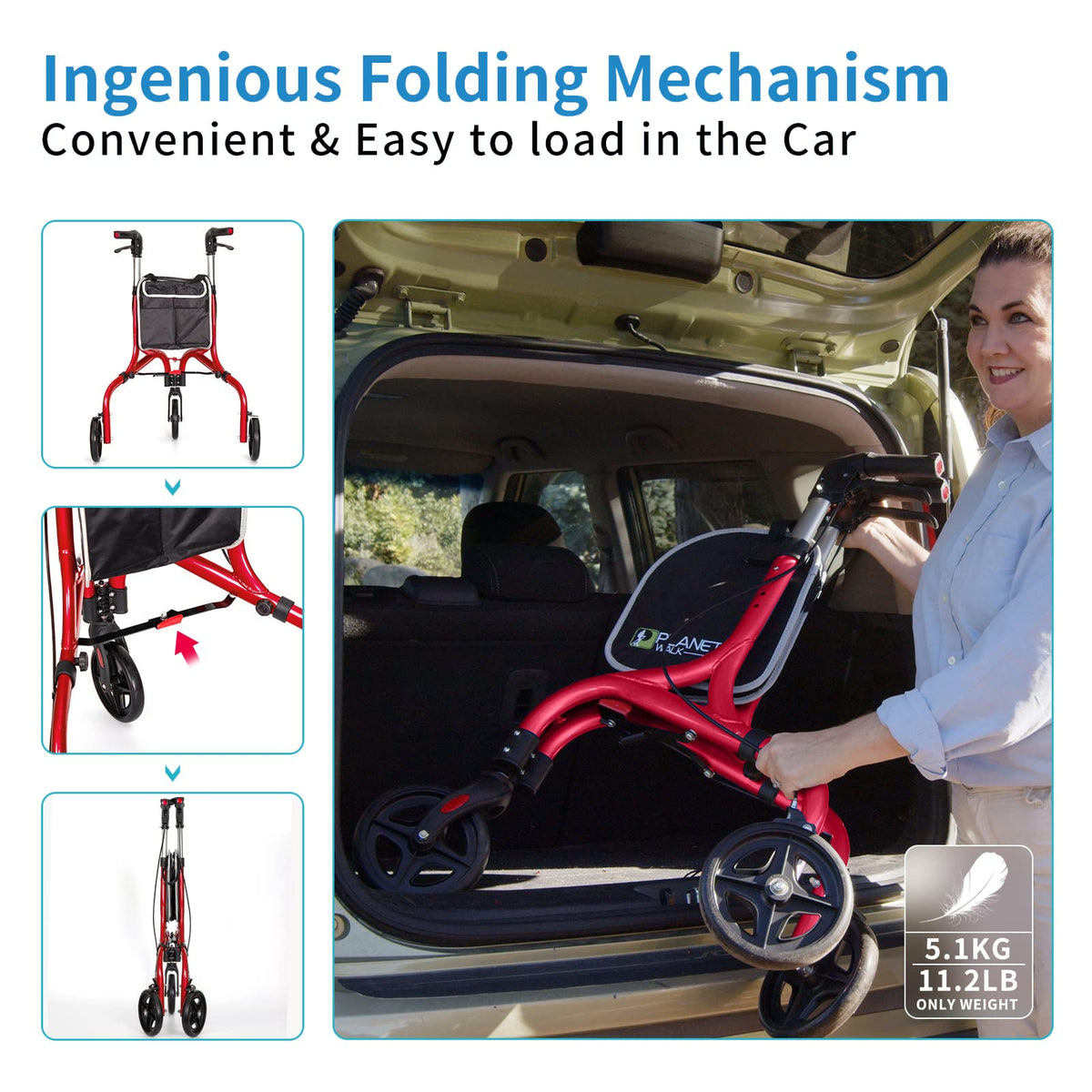 3 Wheel Foldable Aluminum Rollator Walker G597