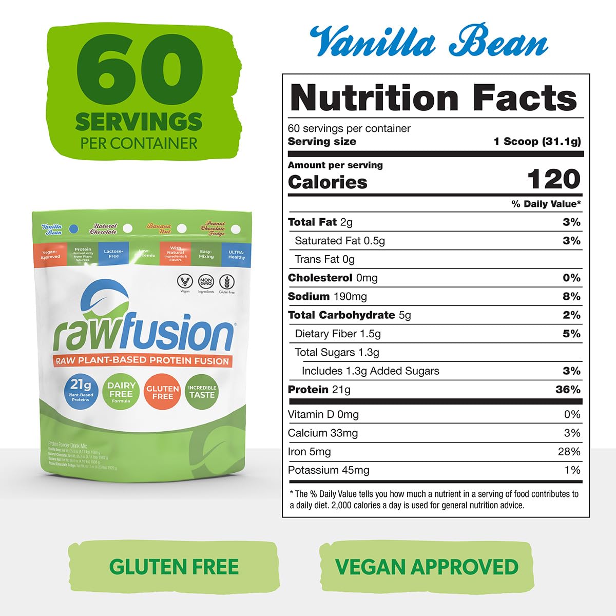 Vegan Protein Powder Vanilla Bean 60 Servings R39419