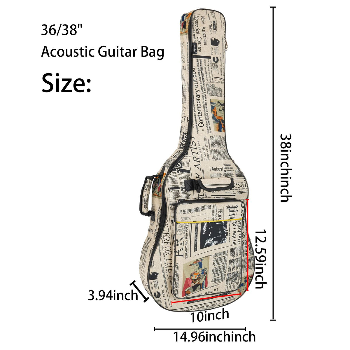 36/38 Inch Acoustic Guitar Gig Bag with 6mm Padding Y6417