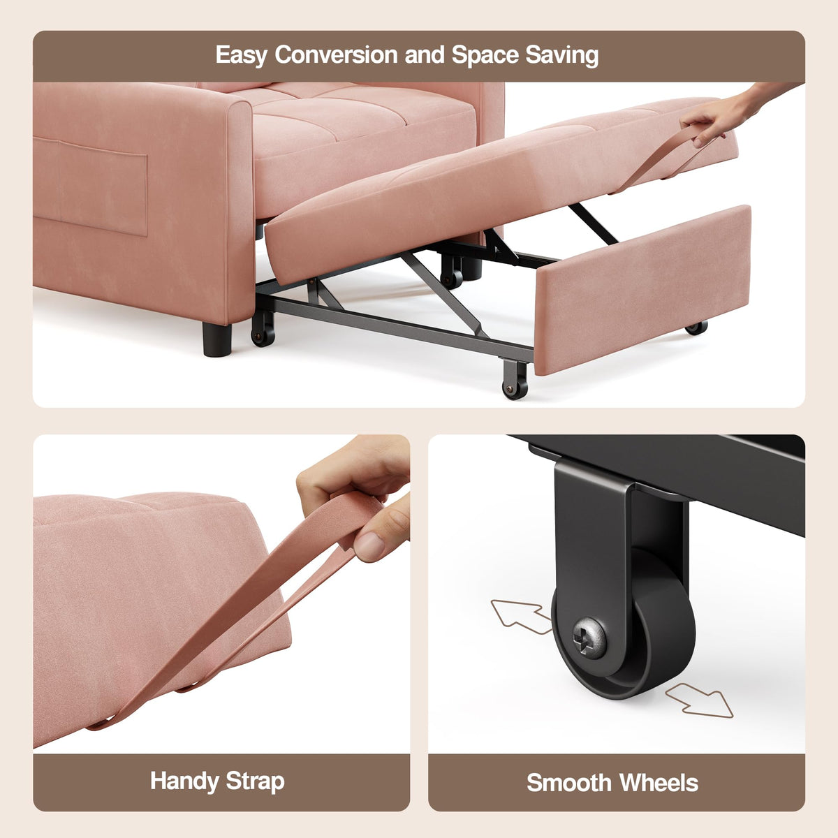 Pink Convertible Sleeper Chair Sofa Bed C513584
