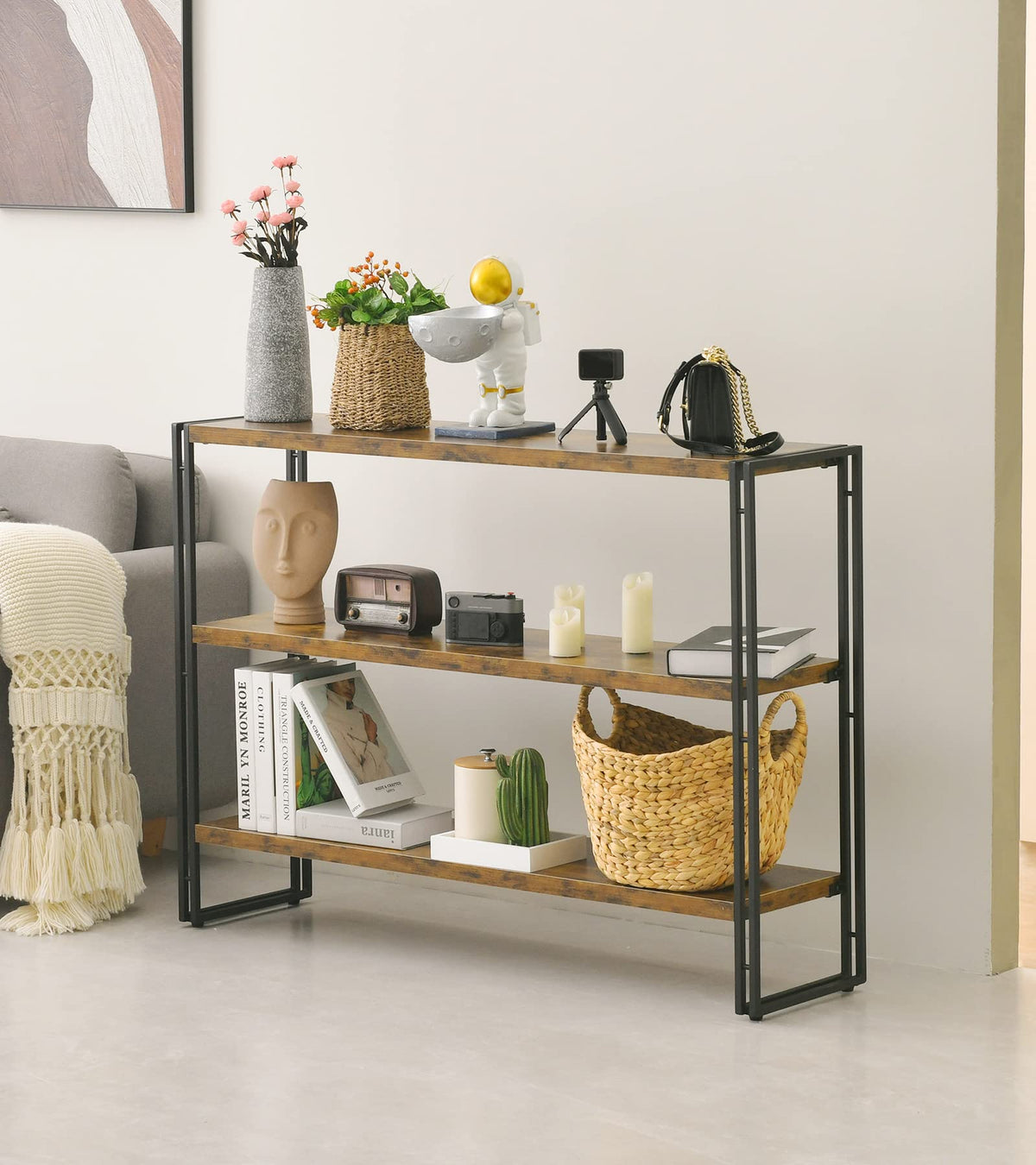 3-Tier Wood and Metal Bookshelf T4991