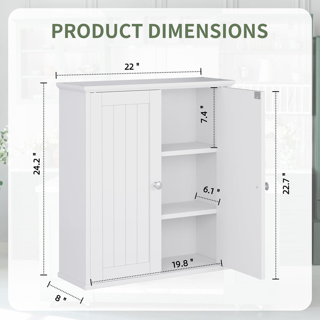 White Wall Mount Bathroom Cabinet with 2 Doors A51707