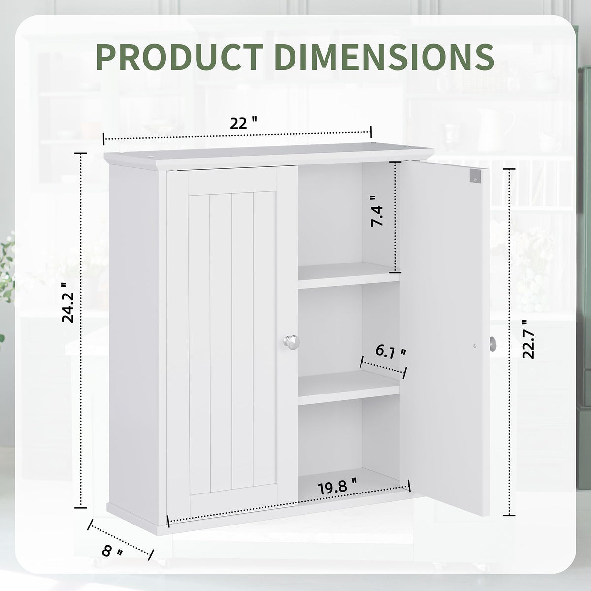 White Wall Mount Bathroom Cabinet with 2 Doors A51707