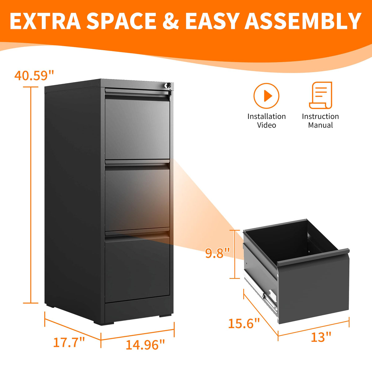 Metal File Cabinet with Drawer Heavy Duty Locking C790707