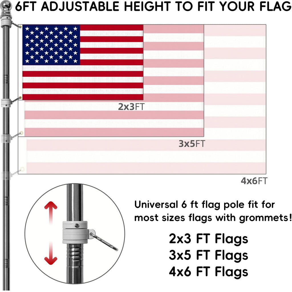 6 FT Stainless Steel Flag Pole Kit, 2 Packs U7379