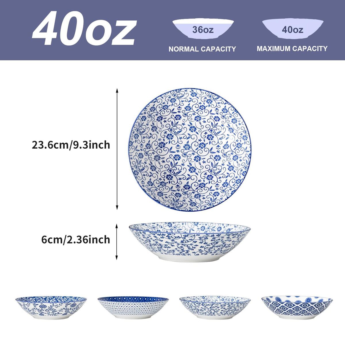 40 Oz Ceramic Pasta Bowls Set of 4 C8460