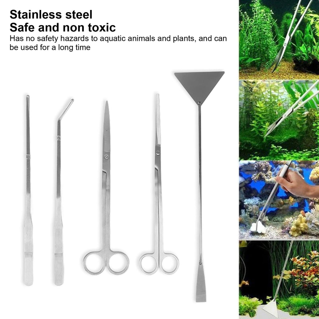 Aquarium Scissors and 5 in 1 Aquascaping Kit Stainless Steel 5 Piece Set A22453