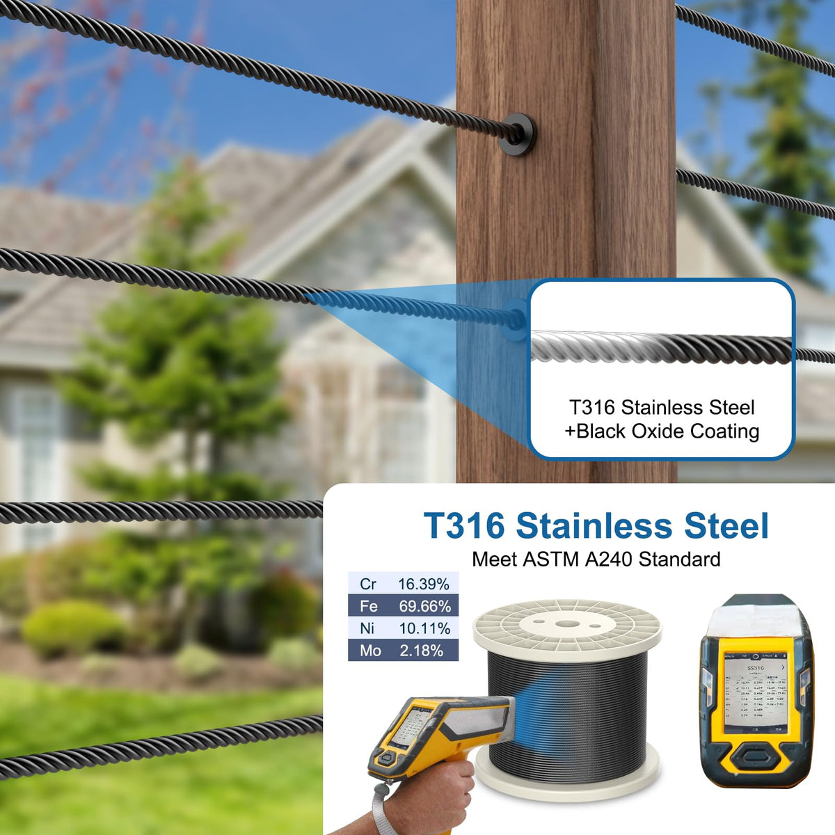 1000FT 1/8" Black Stainless Steel Cable H517
