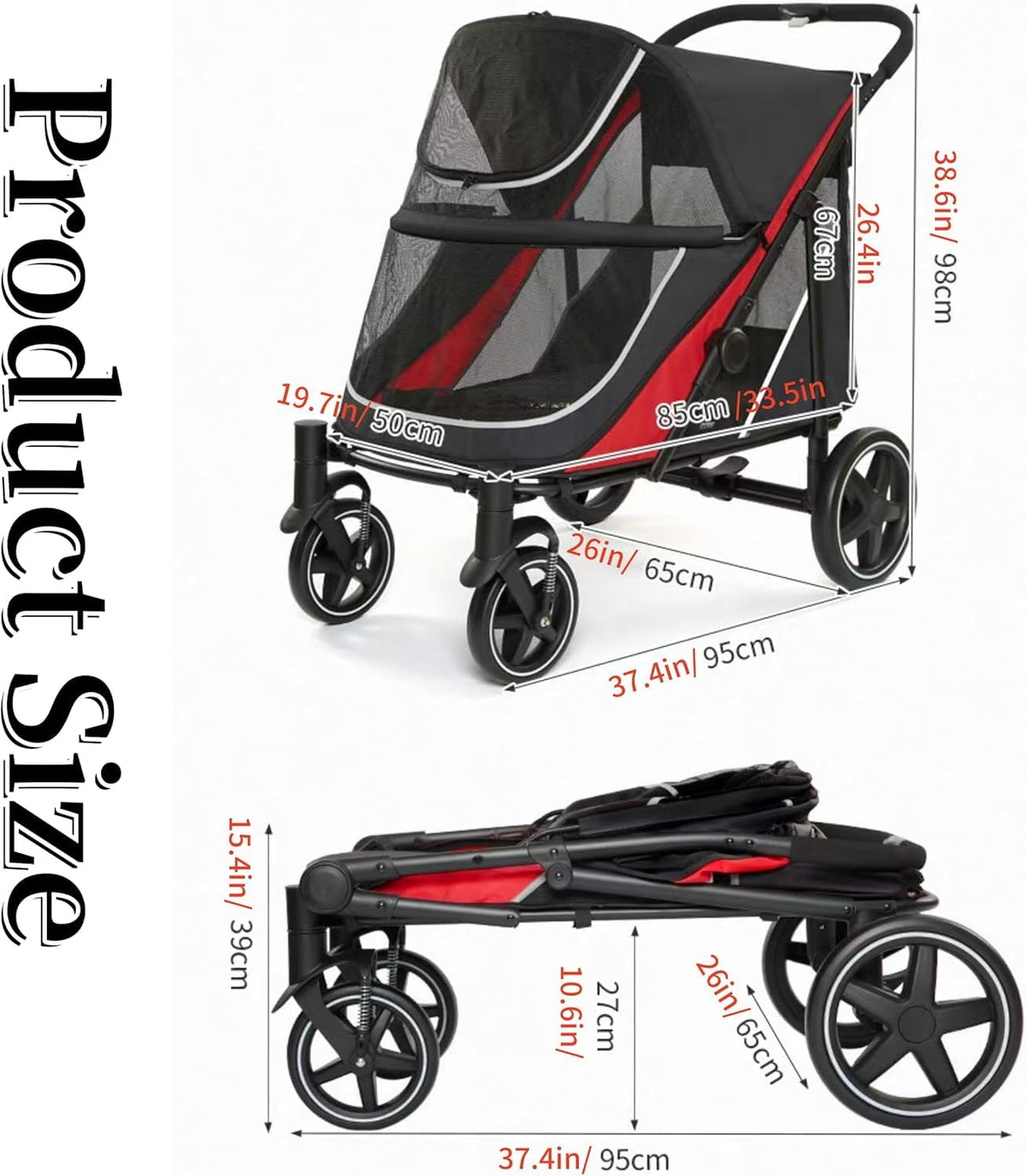 4 Wheel Foldable Dog Stroller with Mesh & Sunroof T57770