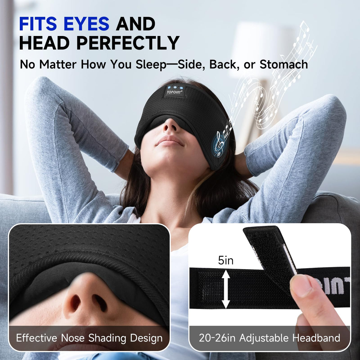 Cotton Sleep Mask Headphones Bluetooth Wireless with Microphone N4312