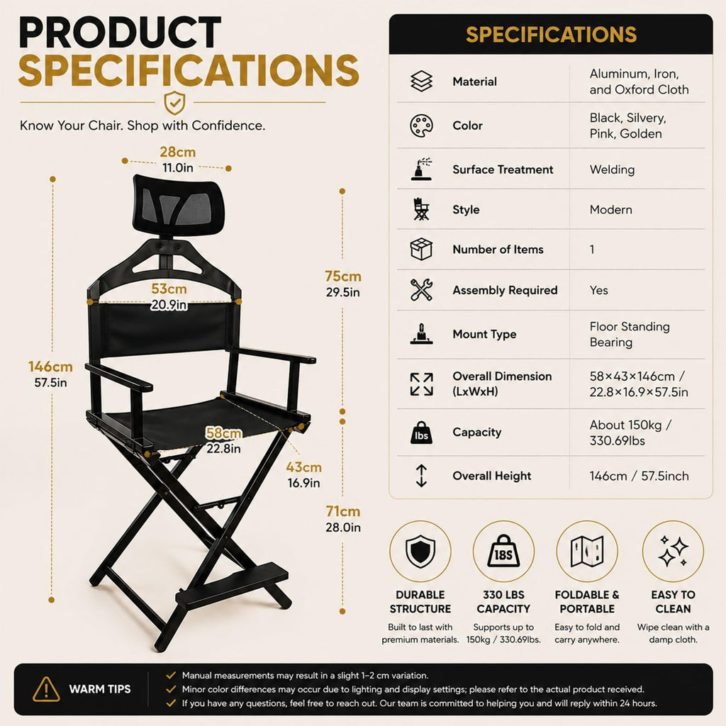 Gold Extra Tall Foldable Makeup Chair J496