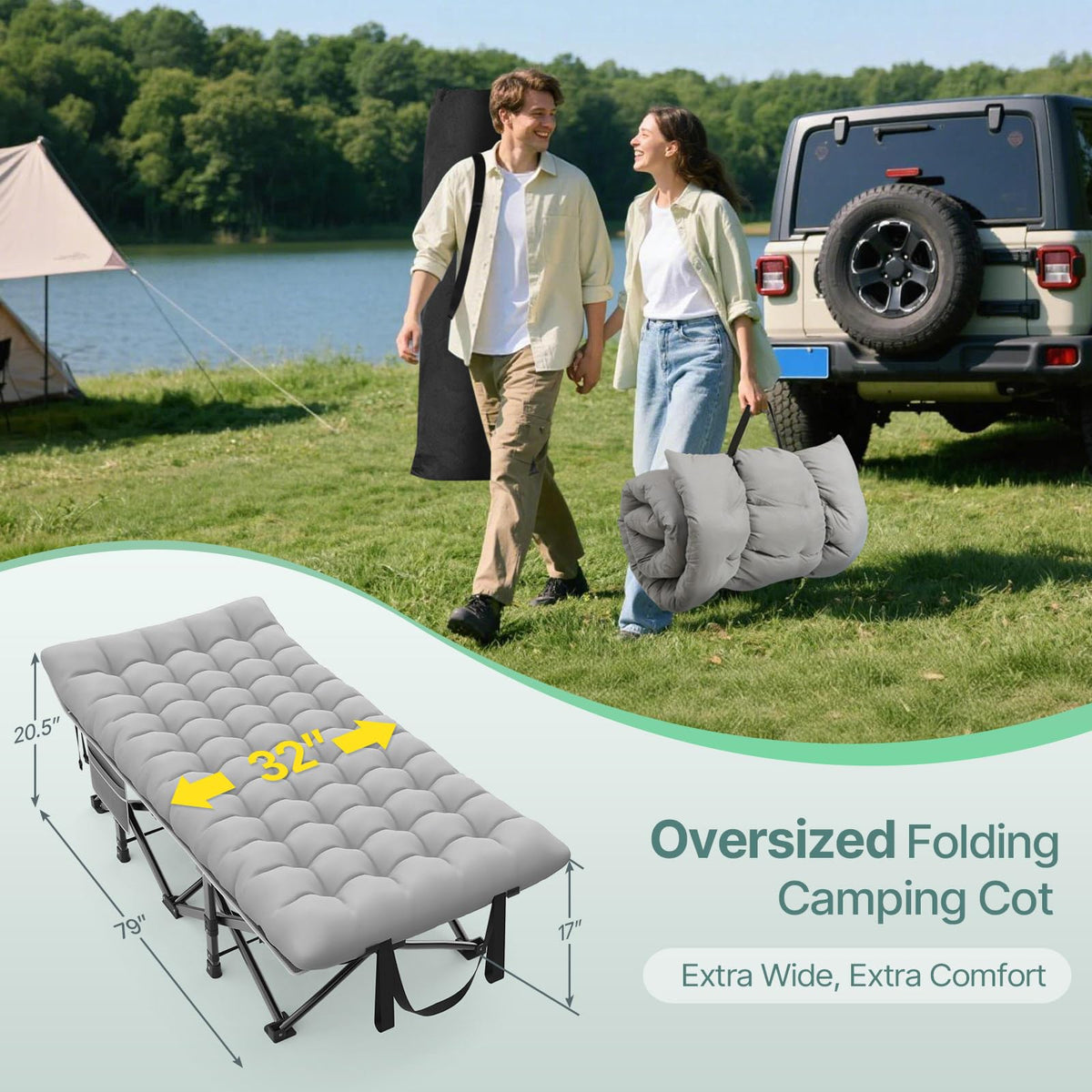 32" XXL Heavy Duty Folding Camping Cot B9861