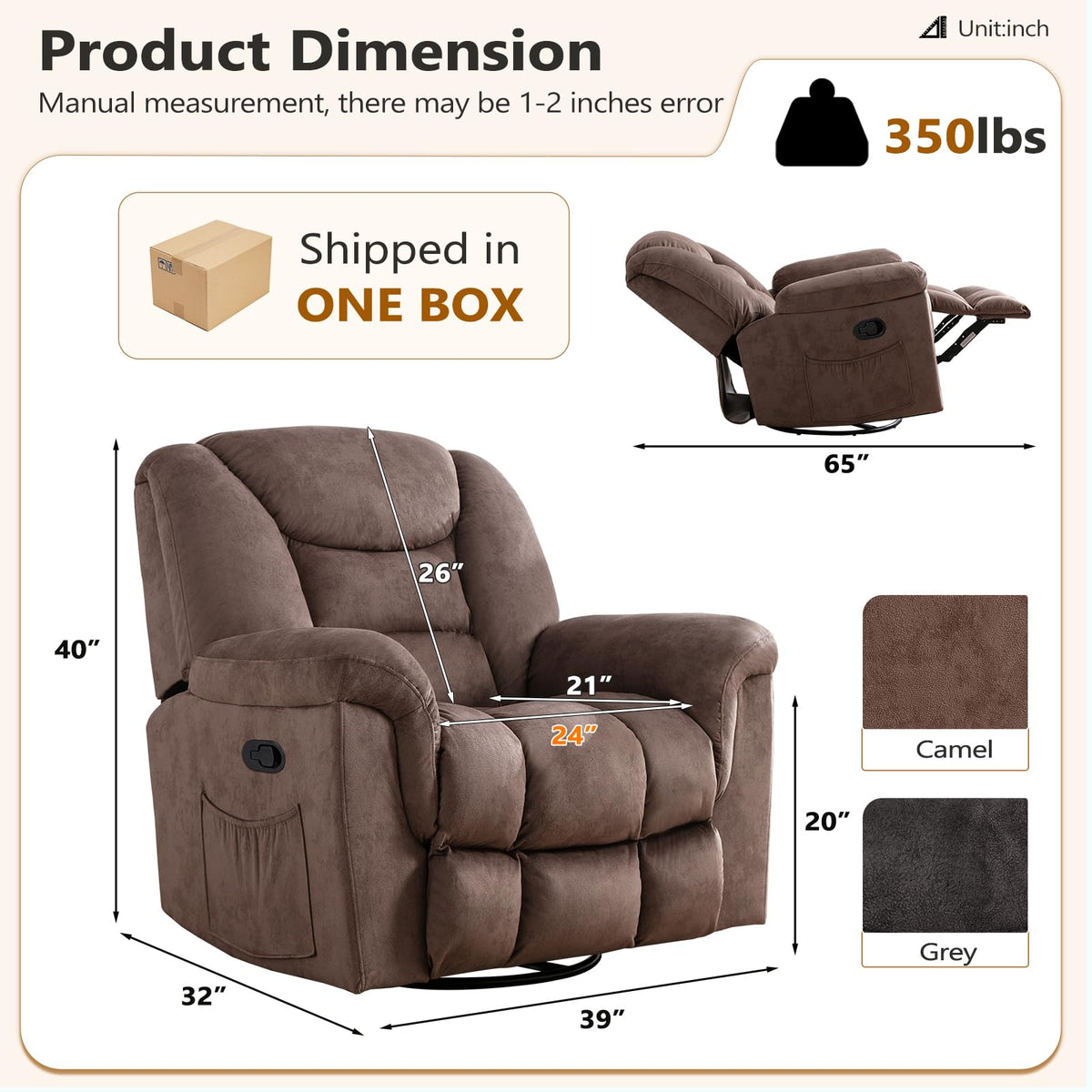 Oversized Manual Swivel Rocker Recliner Chair P4111