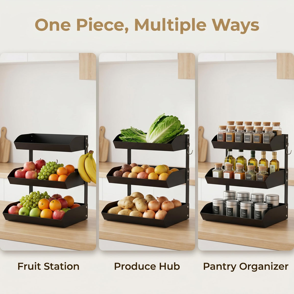 3-Tier Metal Fruit Basket with Banana Holder M106307