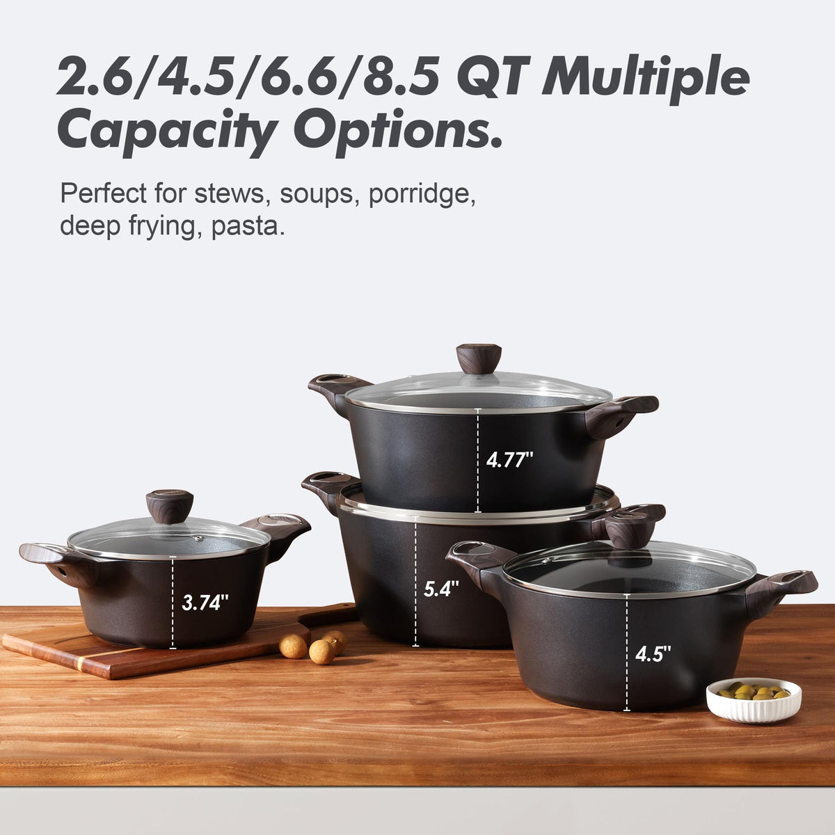 Nonstick Stock Pot with Lid 6.6 QT Black Y228