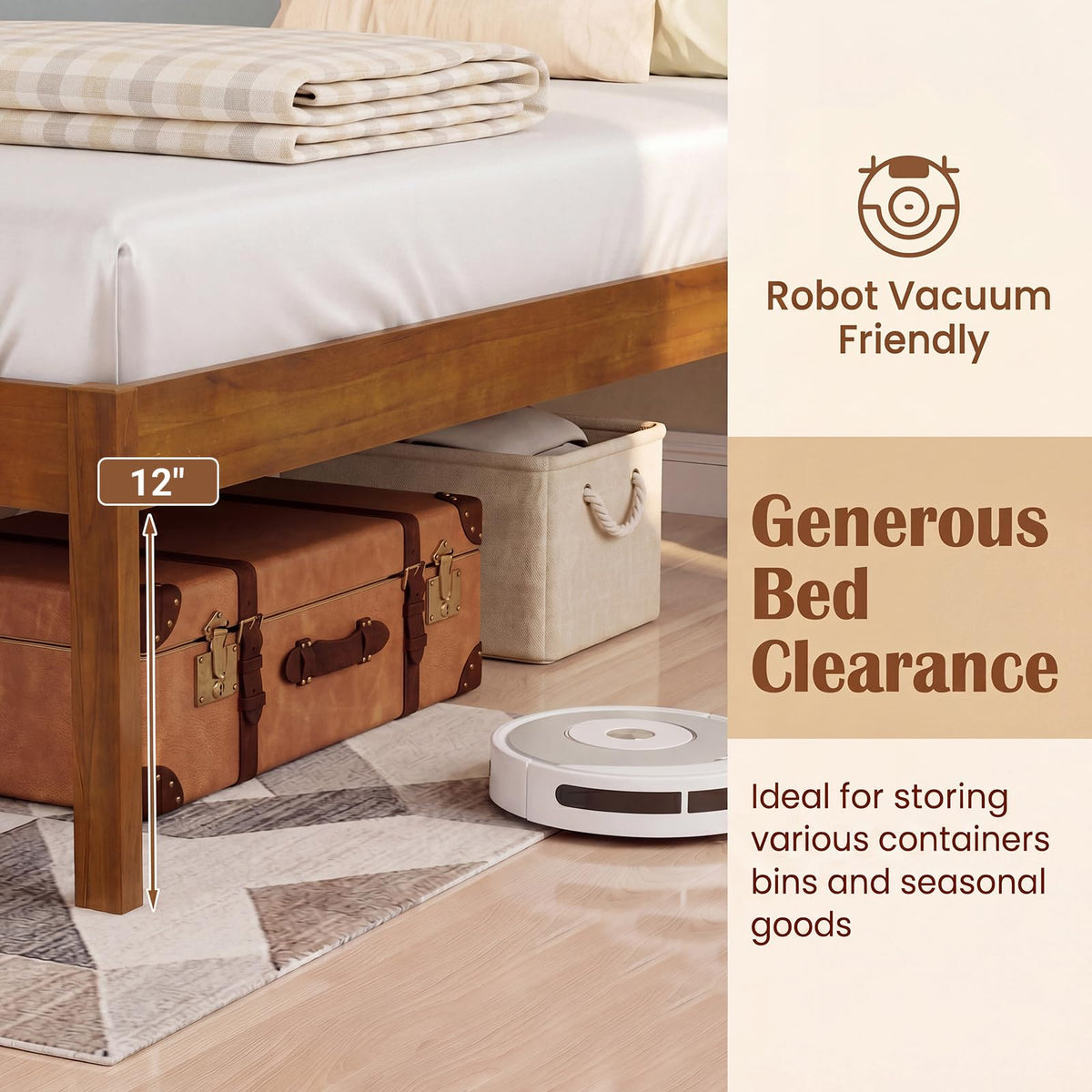 Twin Size Wooden Platform Bed with Headboard C308882