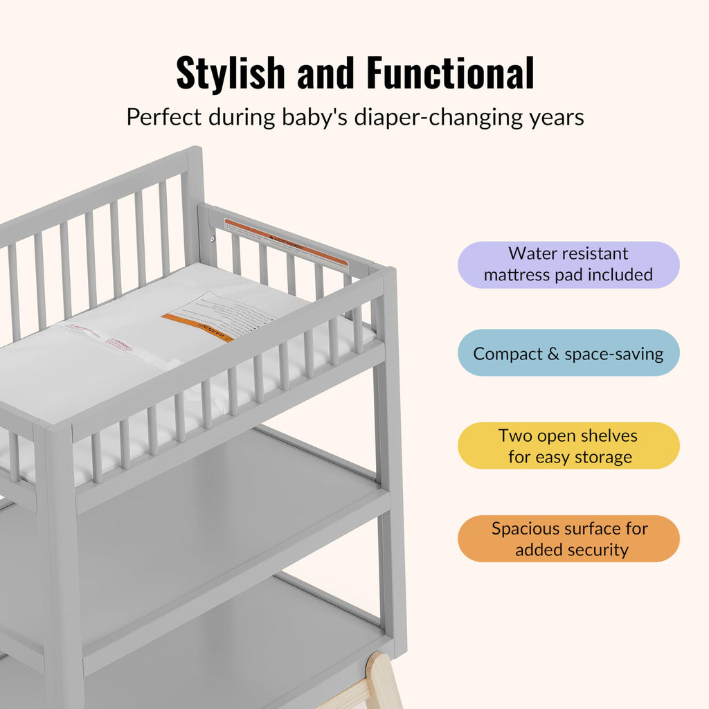 Baby Changing Table with Safety Rails and Storage Shelves J79548